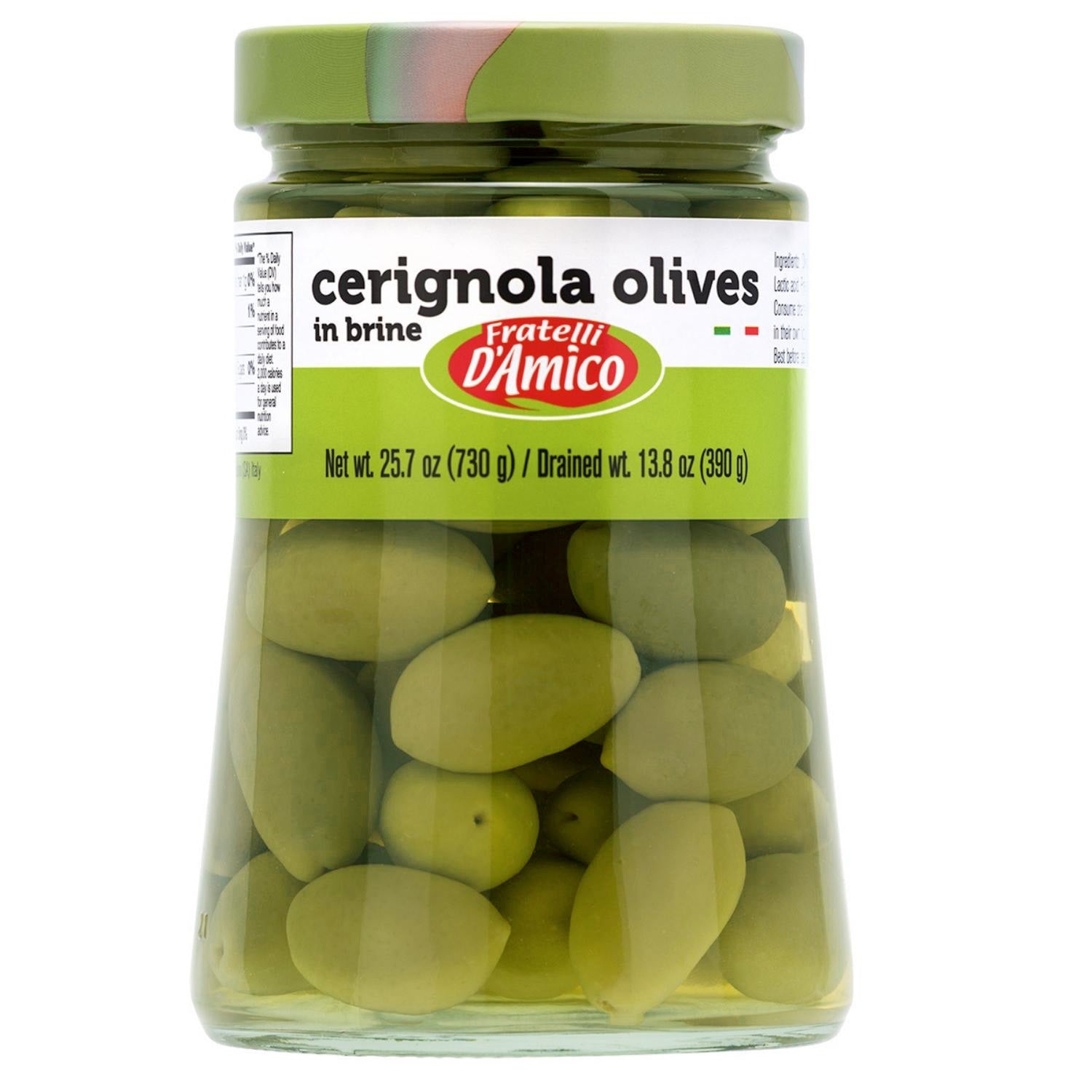 Fratelli D'Amico, Cerignola Olives, Green Olives In Brine, Green Sicilian Olive, Non-pitted,