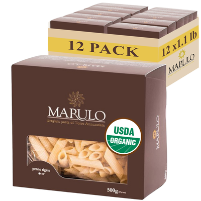 Marulo Organic Penne Pasta | Bronze Die-Cut | 12-Pack x 1.1 lb | Made in Campania, Italy