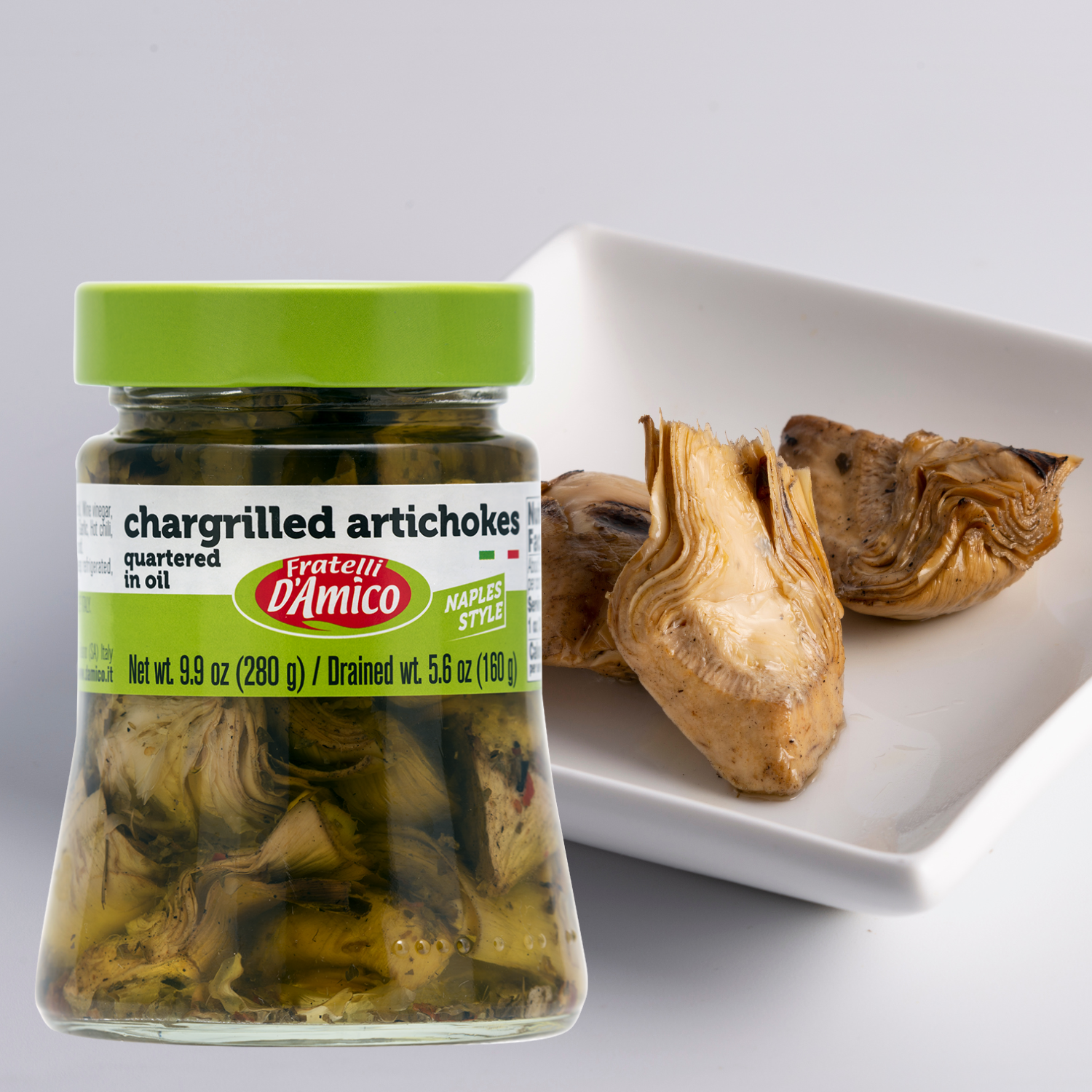 Fratelli D'Amico, Chargrilled Artichokes, Quartered in Oil, Grilled, Naples Style, 9.9oz (280g