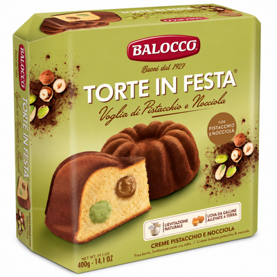 Balocco Italian Cake with Pistachio Cream & Hazelnut Cream, 400g