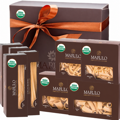 Marulo Exclusive Gourmet Pasta Gift Box – 8 x 1.1 lb (500g) | Bronze Die-Cut | Made in Italy