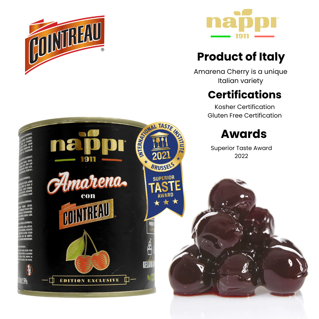 Nappi 1911, Amarena Cocktail Cherries in Cointreau Infused Syrup (2.2 lb) 1 kg