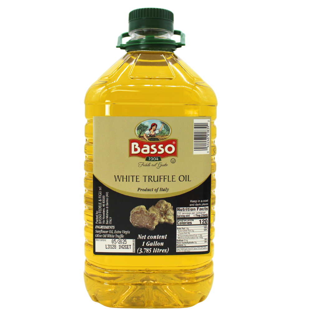 Basso 1904, White Truffle Oil, Bulk, 1 Gallon (3.785 liters), Product of Italy, Non-GMO, Foodservice White Truffle Oi