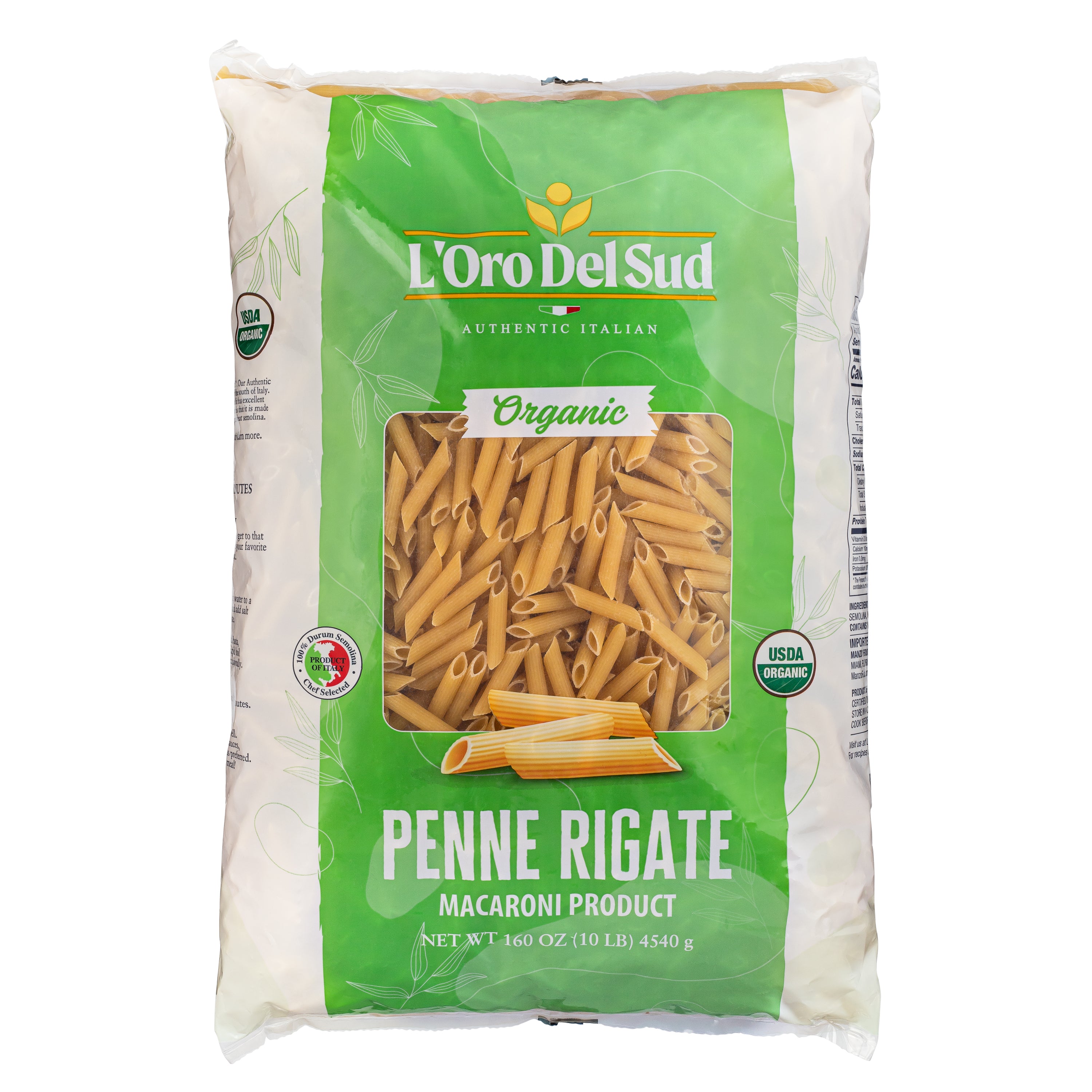 L'Oro Del Sud Pennette Rigate Pasta - 10lb Bag