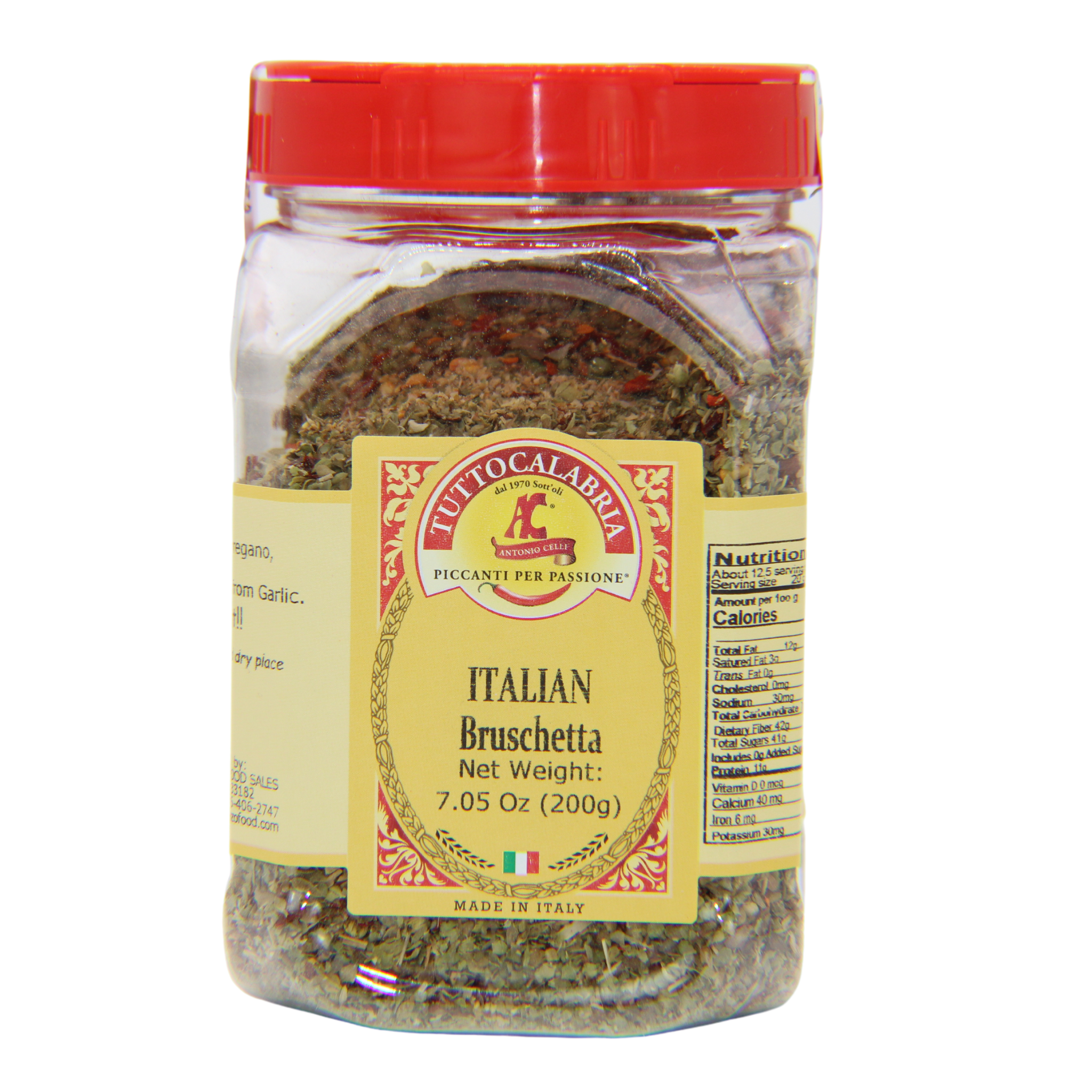 Tutto Calabria Italian Bruschetta Seasoning Spice Mix Shaker (200g) 7.05 oz. - Imported by Manzo