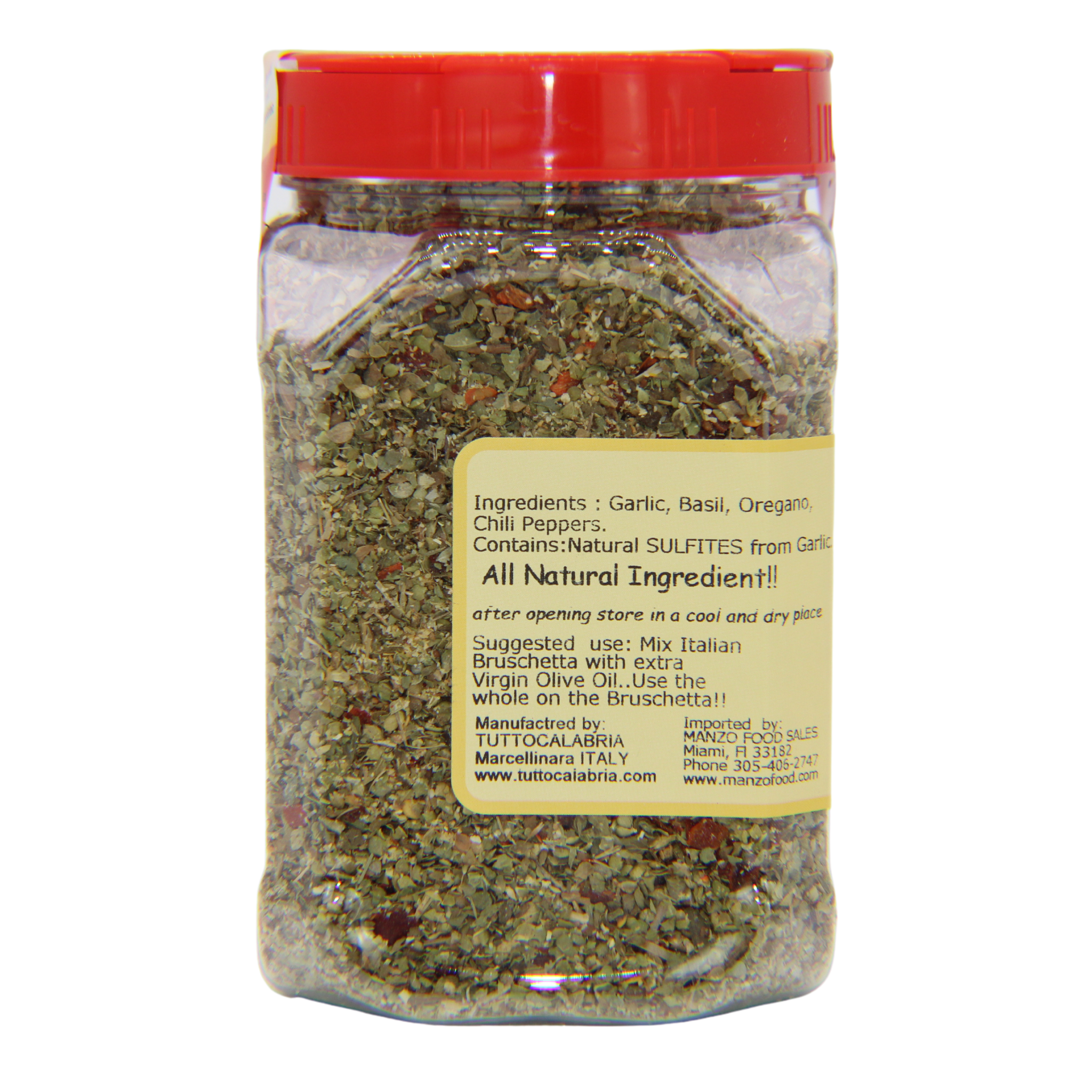 Tutto Calabria Italian Bruschetta Seasoning Spice Mix Shaker (200g) 7.05 oz. - Imported by Manzo