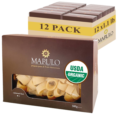 Marulo, Organic Calamarata Pasta, Artisan Bronze Die-Cut, 12 Pack x 1.1 lb
