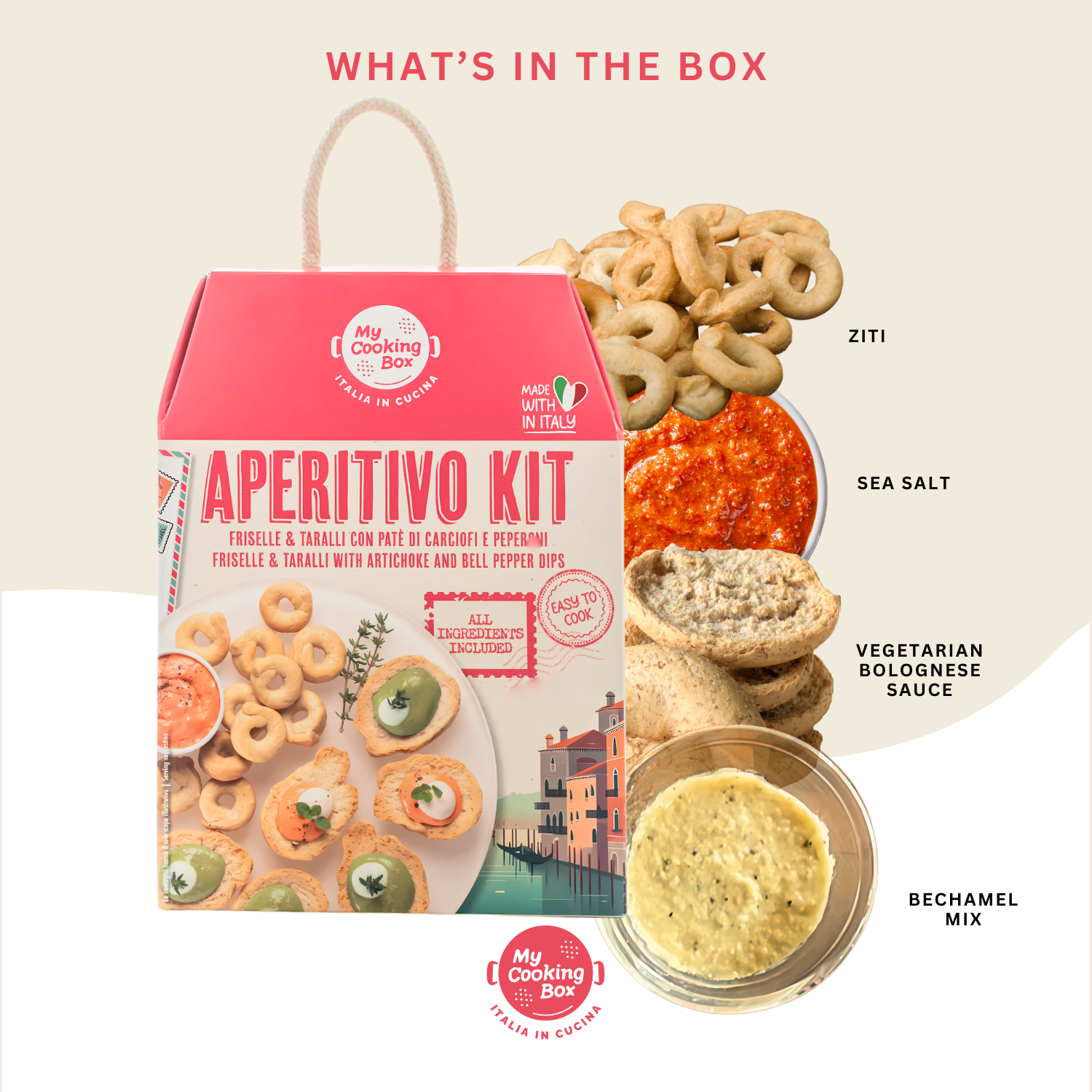 My Cooking Box - Aperitivo Kit Freiselle & Taralli with Artichoke and Pepper Dips - Authentic Italian Appetizer Kit - Serves 2/3