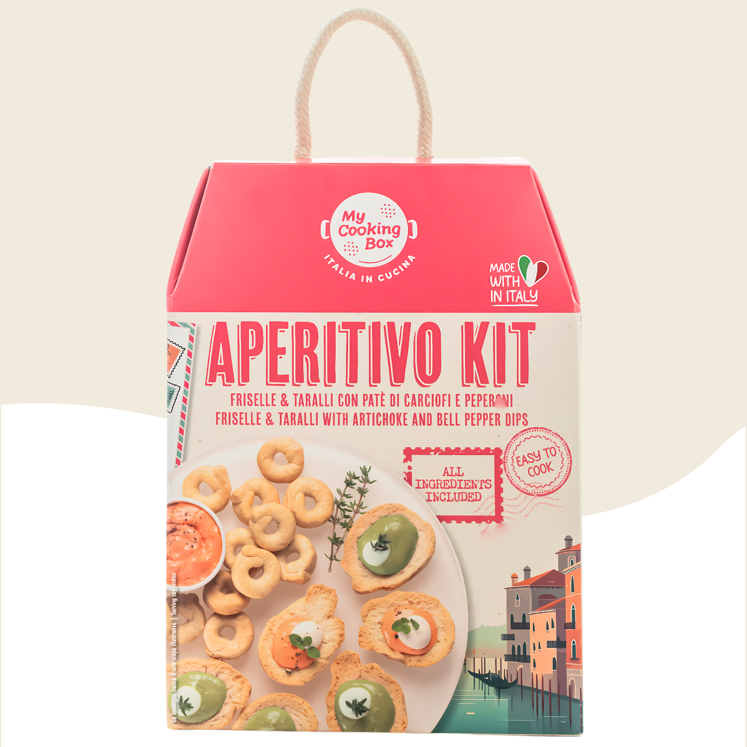 My Cooking Box - Aperitivo Kit Freiselle & Taralli with Artichoke and Pepper Dips - Authentic Italian Appetizer Kit - Serves 2/3