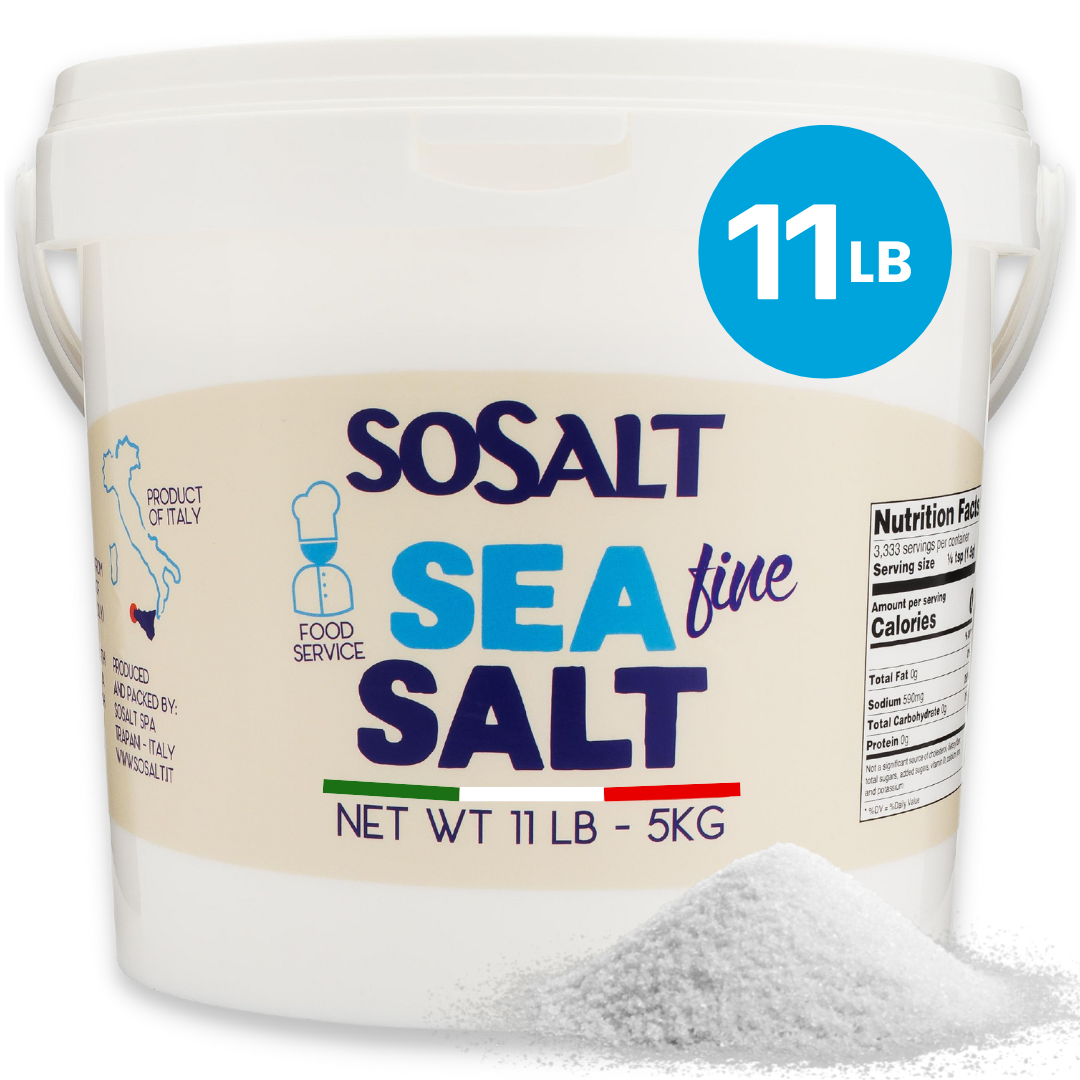 Fine Natural Sea Salt, (5kg) 11 lb, SoSalt, Sicilian, Mediterranean, Bulk, Foodservice Bucket, Grinder Refill Canning, Pickling