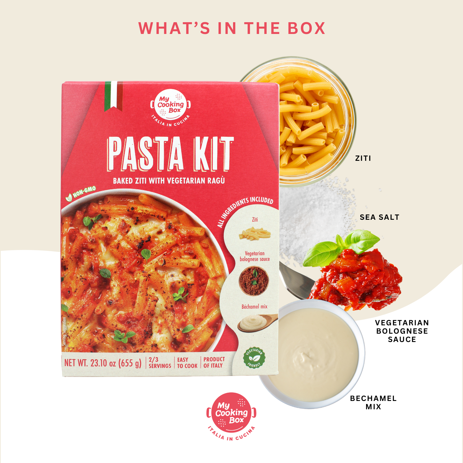 Pasta Meal Kit, Baked Ziti Pasta Kit, Gourmet Dinner Recipe, Authentic Italian, Pre-Portioned for 2-3 Servings, My Cooking Box