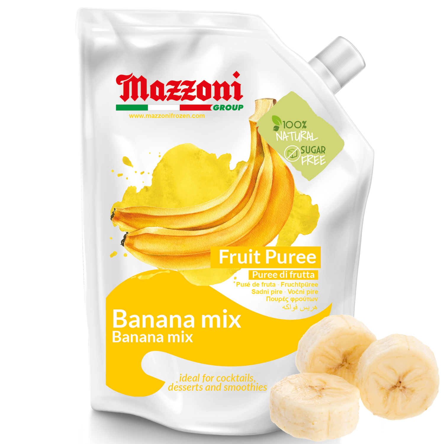 Mazzoni, Banana Mix Puree, 100% Pure Banana Mix, Just Fruit, No Sugar Added, 2.2 lb