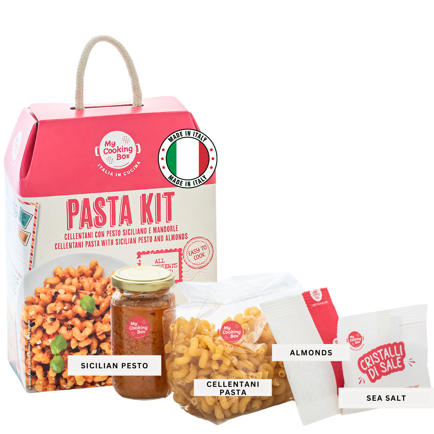 Pasta Meal Kit, Cellentani with Sicilian Pesto &amp; Almonds, Gourmet Dinner Recipe, Product of Italy, Pre-Portioned for 2 Servings, My Cooking Box