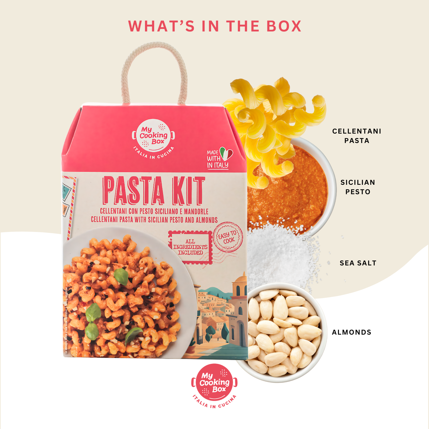 Pasta Meal Kit, Cellentani with Sicilian Pesto &amp; Almonds, Gourmet Dinner Recipe, Product of Italy, Pre-Portioned for 2 Servings, My Cooking Box