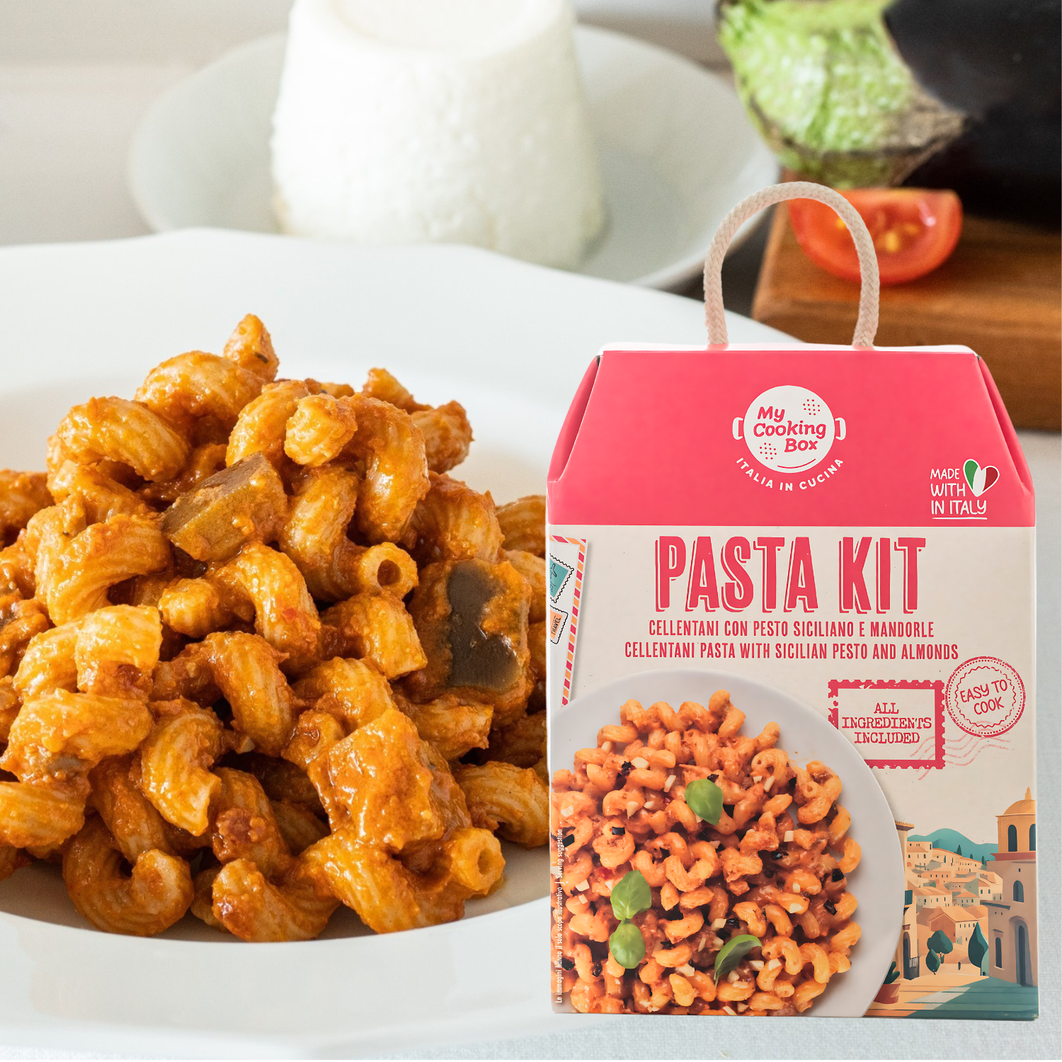 Pasta Meal Kit, Cellentani with Sicilian Pesto &amp; Almonds, Gourmet Dinner Recipe, Product of Italy, Pre-Portioned for 2 Servings, My Cooking Box