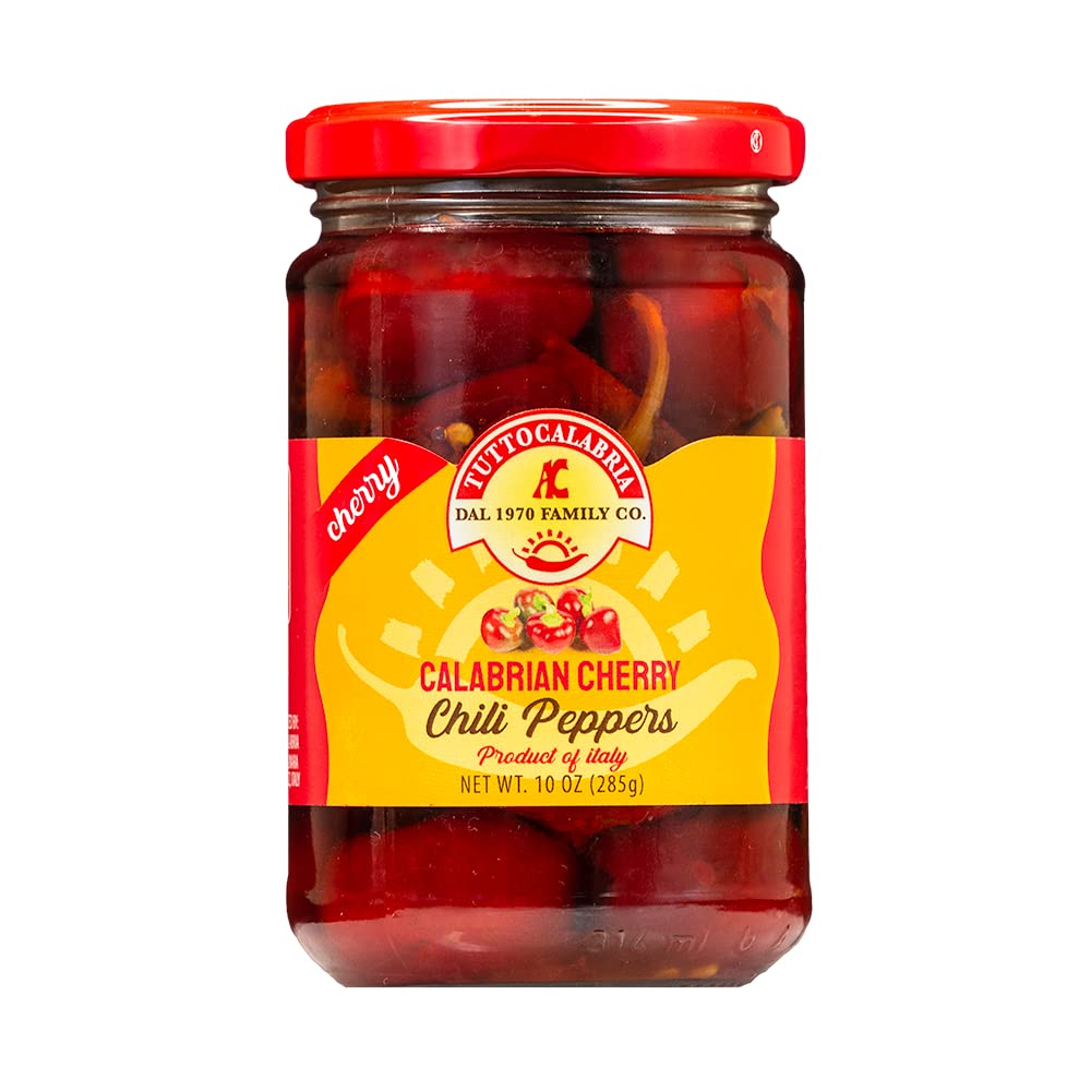 Tutto Calabria, Whole Round Cherry Calabrian Peppers in Oil, 10 oz - Imported by Manzo