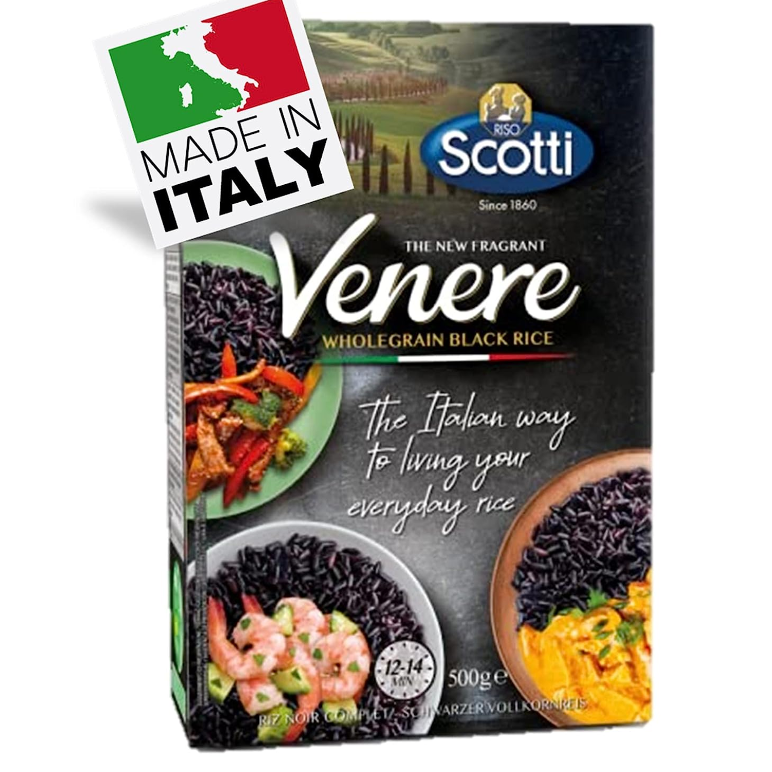 Venere, Black Rice,Product of Italy, Riso Scotti, Venere, Premium Quality, Ancient Whole Grain, (5 x 1 kg (11 lbs)