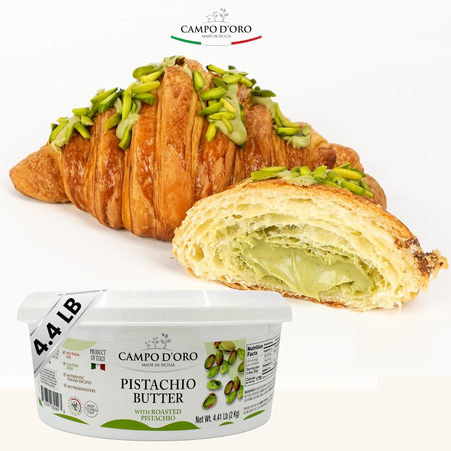 Campo D'Oro Pistachio Cream, 100% Pistachio Paste tube, 4.4 lb (2kg)