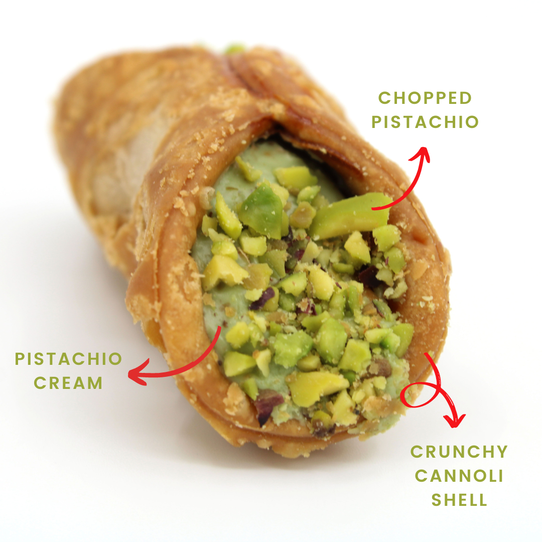 Gusto Etna Pistachio cream with crunchy cannoli shell, chopped pistachio and pistachio cream