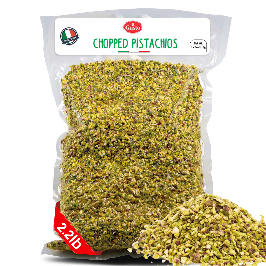 Gusto ETNA Pistachios Chopped - 2.2 lb (1kg), Sicilian Raw Pistachio Crumbles Imported by Manzo Food Sales