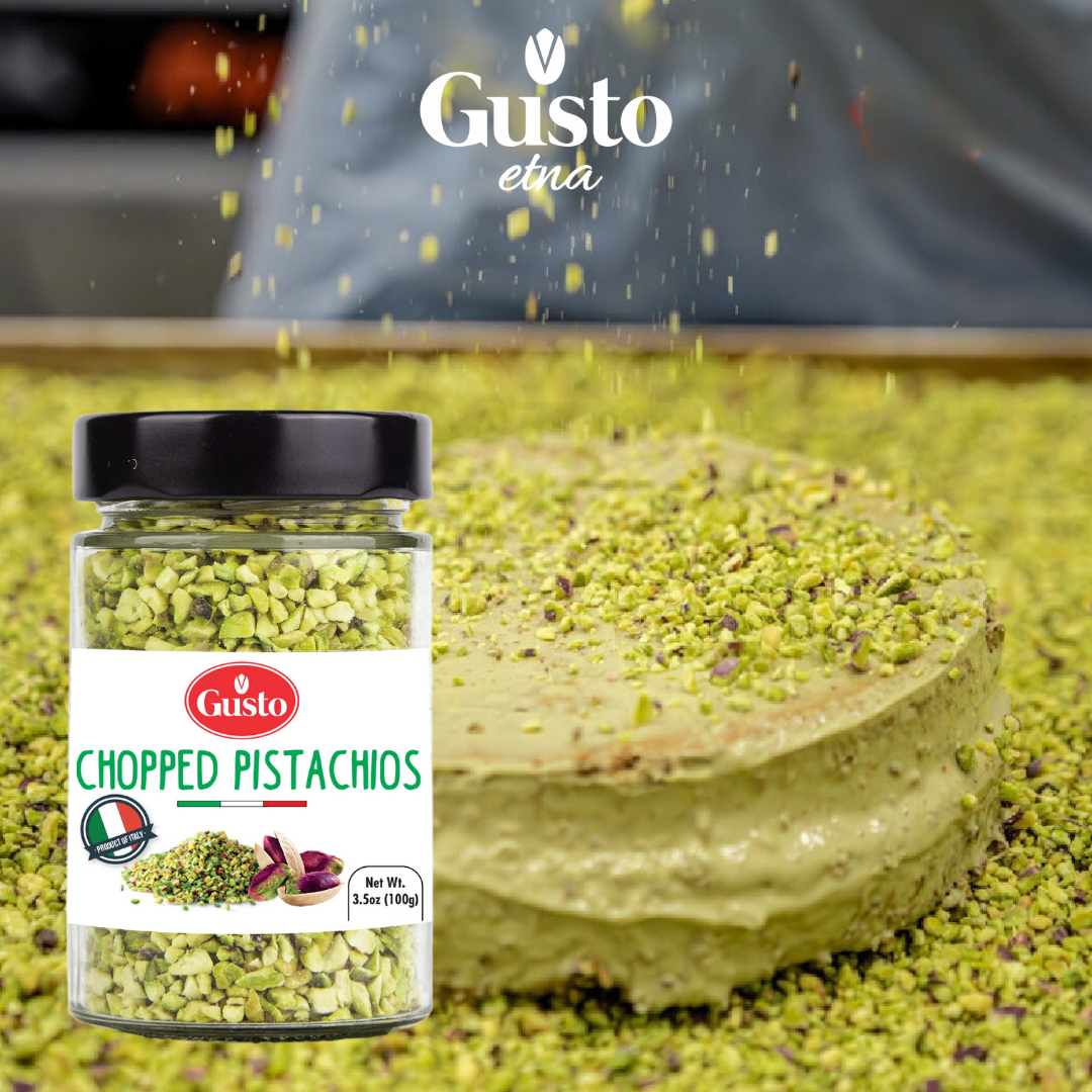 Gusto ETNA Pistachios Chopped - 3.5 oz (100 g), Italian Raw Pistachio Halves Imported by Manzo Food Sales