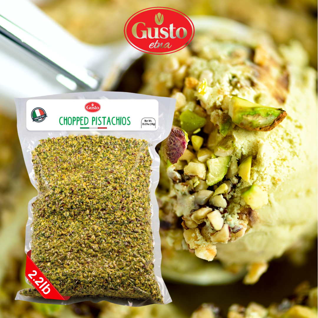 Gusto ETNA Pistachios Chopped - 2.2 lb (1kg), Sicilian Raw Pistachio Crumbles Imported by Manzo Food Sales