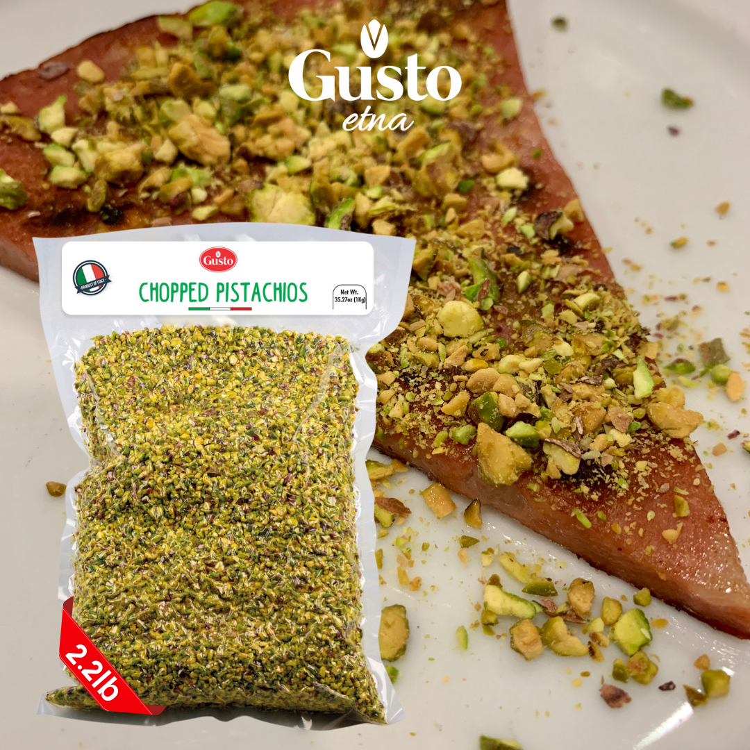 Gusto ETNA Pistachios Chopped - 2.2 lb (1kg), Sicilian Raw Pistachio Crumbles Imported by Manzo Food Sales