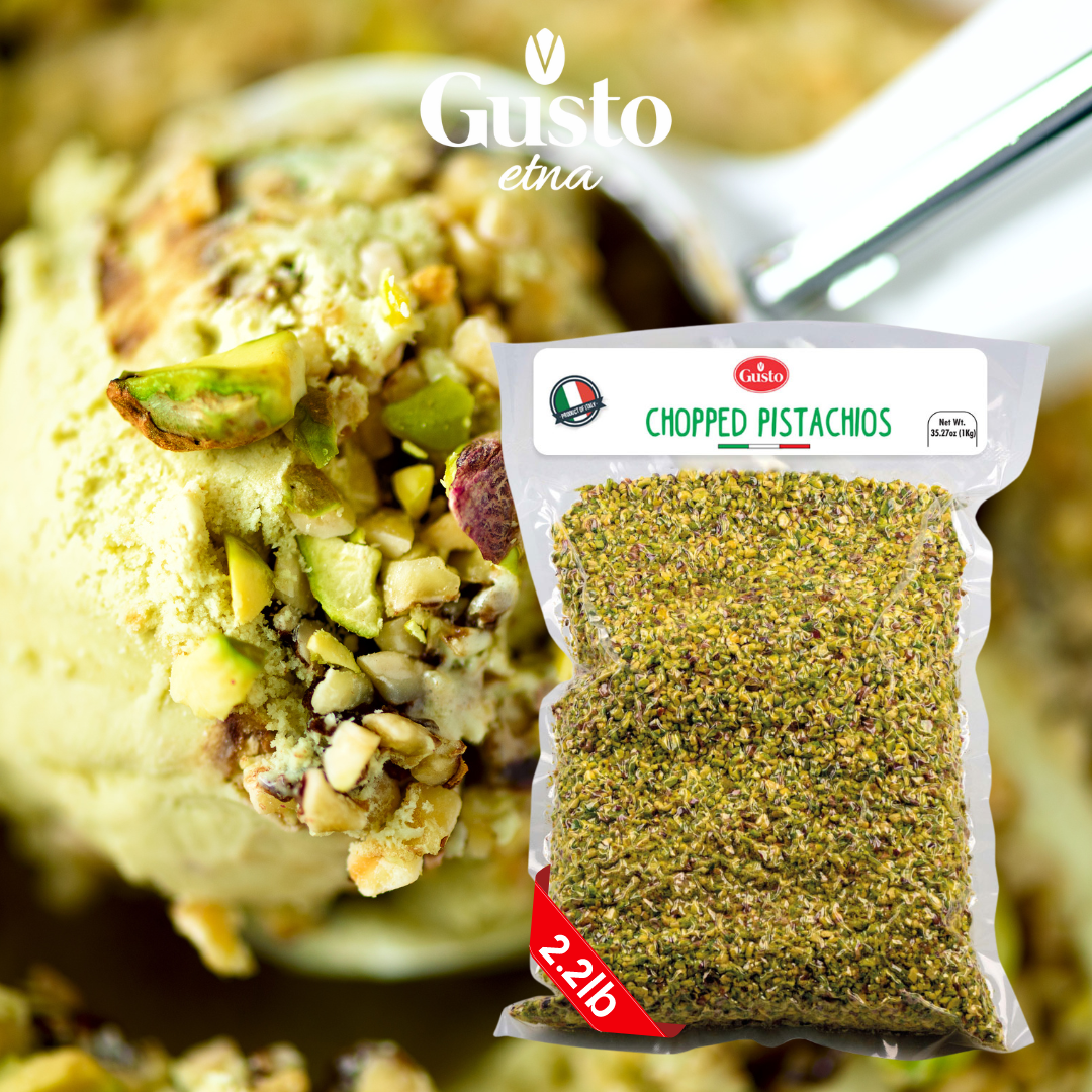 Gusto ETNA Pistachios Chopped - 2.2 lb (1kg), Sicilian Raw Pistachio Crumbles Imported by Manzo Food Sales