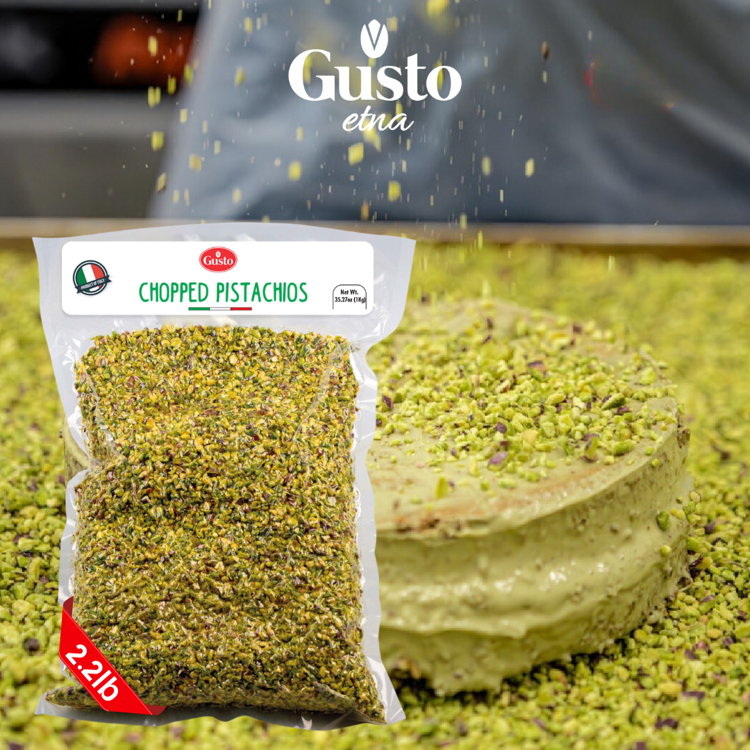 Gusto ETNA Pistachios Chopped - 2.2 lb (1kg), Sicilian Raw Pistachio Crumbles Imported by Manzo Food Sales