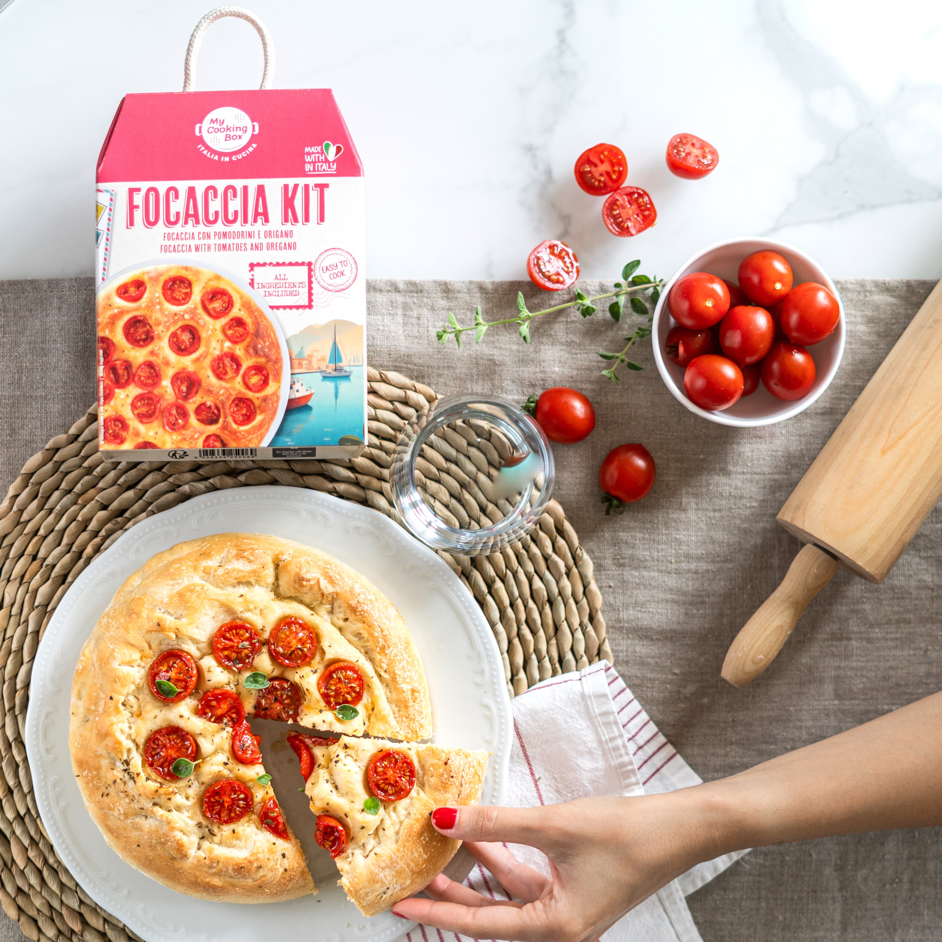 My Cooking Box - Focaccia Mix Kit - Authentic Focaccia Barese with Tomatoes - Gourmet Italian Dinner Kit - Serves 2/3