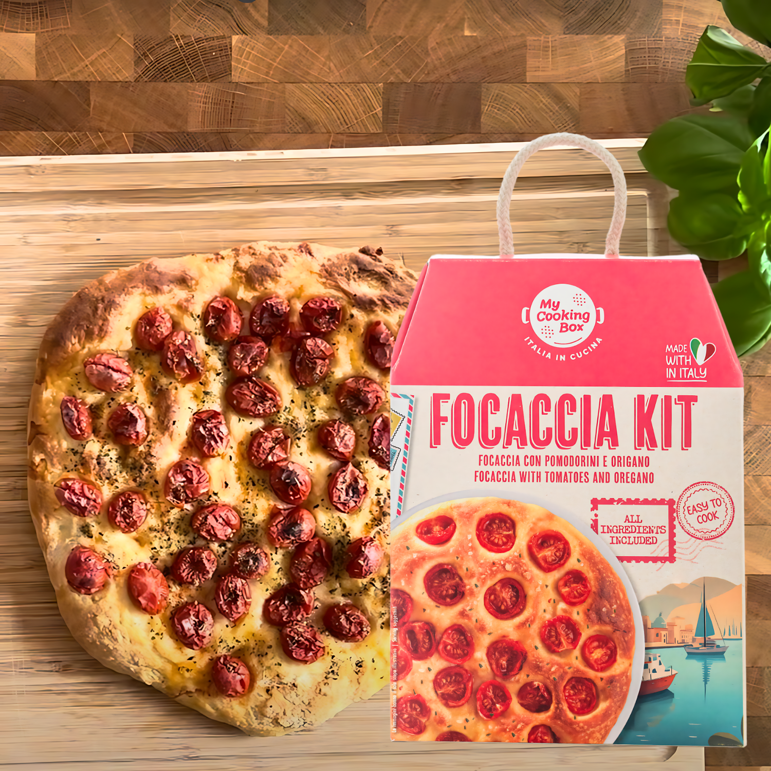 My Cooking Box - Focaccia Mix Kit - Authentic Focaccia Barese with Tomatoes - Gourmet Italian Dinner Kit - Serves 2/3