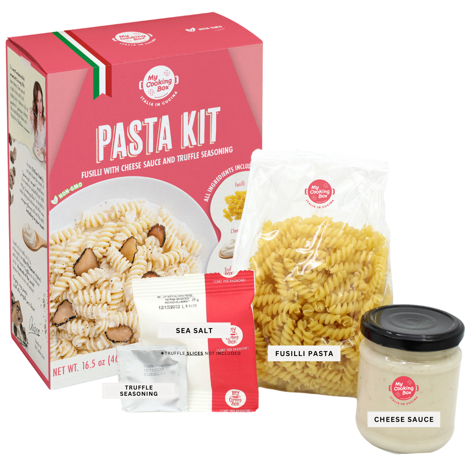 Gourmet Pasta Dinner Meal Kit – Fusilli with Cheese & Truffle Sauce, 16.5 oz (467g) Product of Italy – 2 to 3 Servings – My Cooking Box