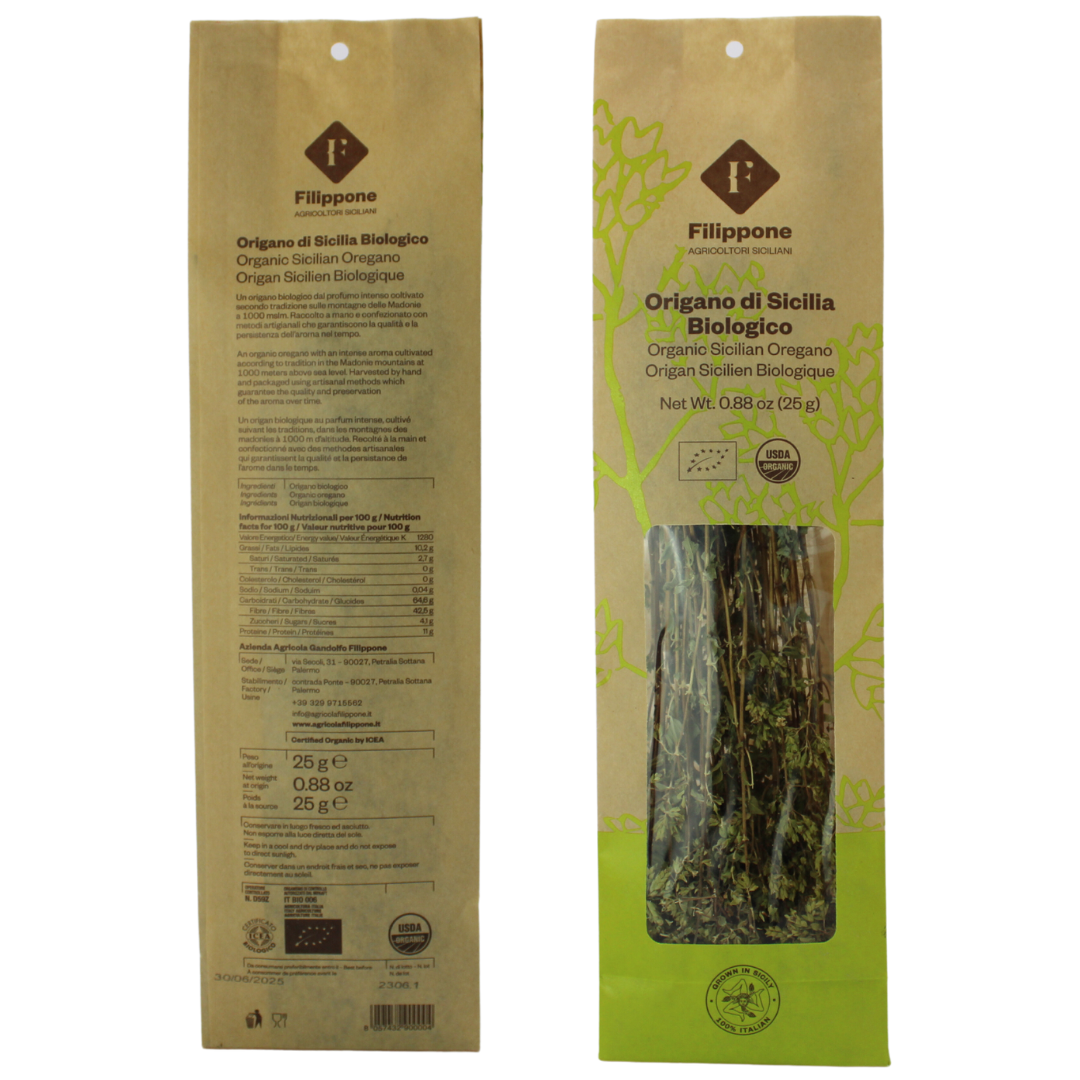 Filippone® Organic Oregano, 25 g (0.88 oz), Italian Dried Oregano branches