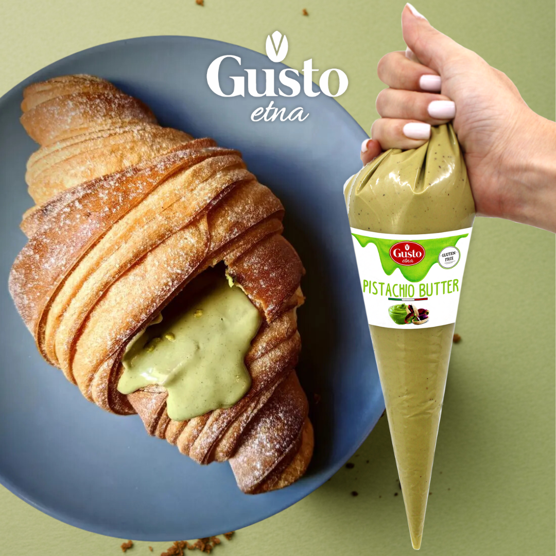 Gusto ETNA Pistachio Butter Pre-filled Pastry Bag - 14.1 oz (400 g), Premium Sicilian Pistachio Cream Imported by Manzo Food Sales