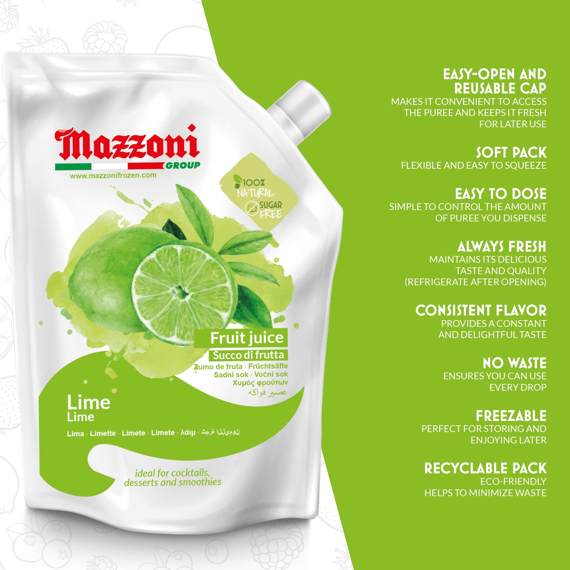 Mazzoni Real Lime Juice, 100% Pure Lime, Just Juice, No Sugar Added, 2.2 lb