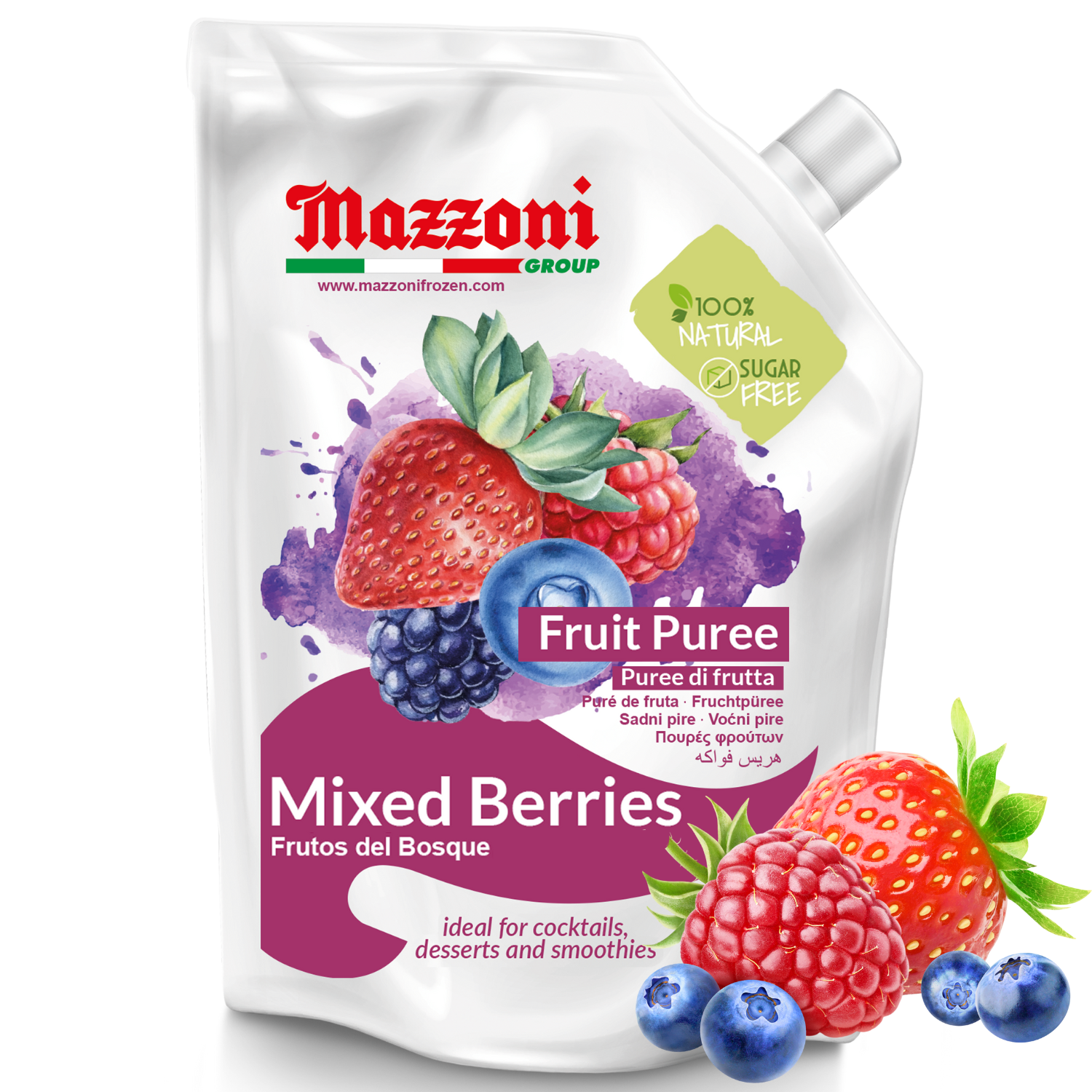 Mazzoni, Forest Berries Puree, 100% Pure Forest Berries, Just Fruit, No Sugar Added