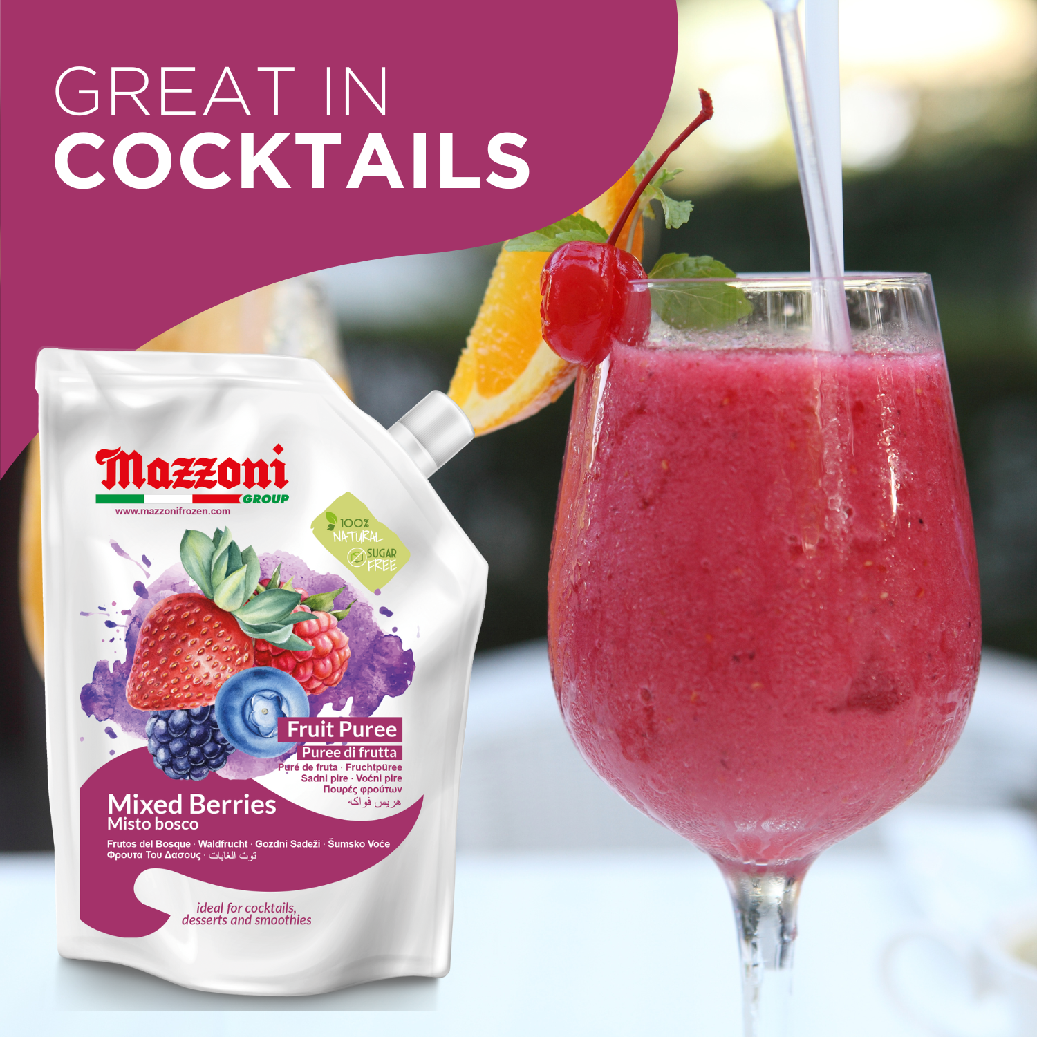 Mazzoni, Forest Berries Puree, 100% Pure Forest Berries, Just Fruit, No Sugar Added