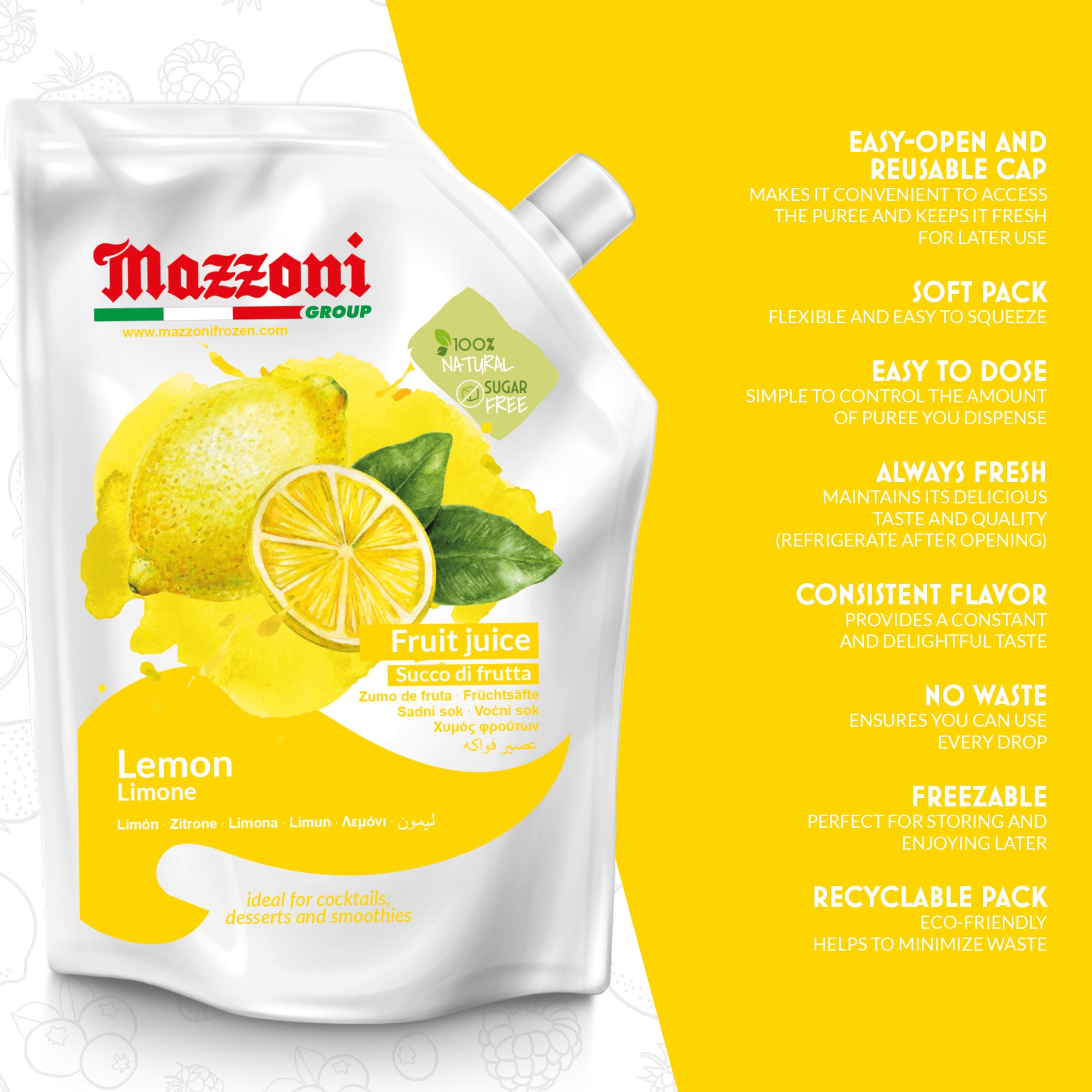 Mazzoni,Real Lemon Juice, 100% Pure Lemon, Just Juice, No Sugar Added, 2.2 lb