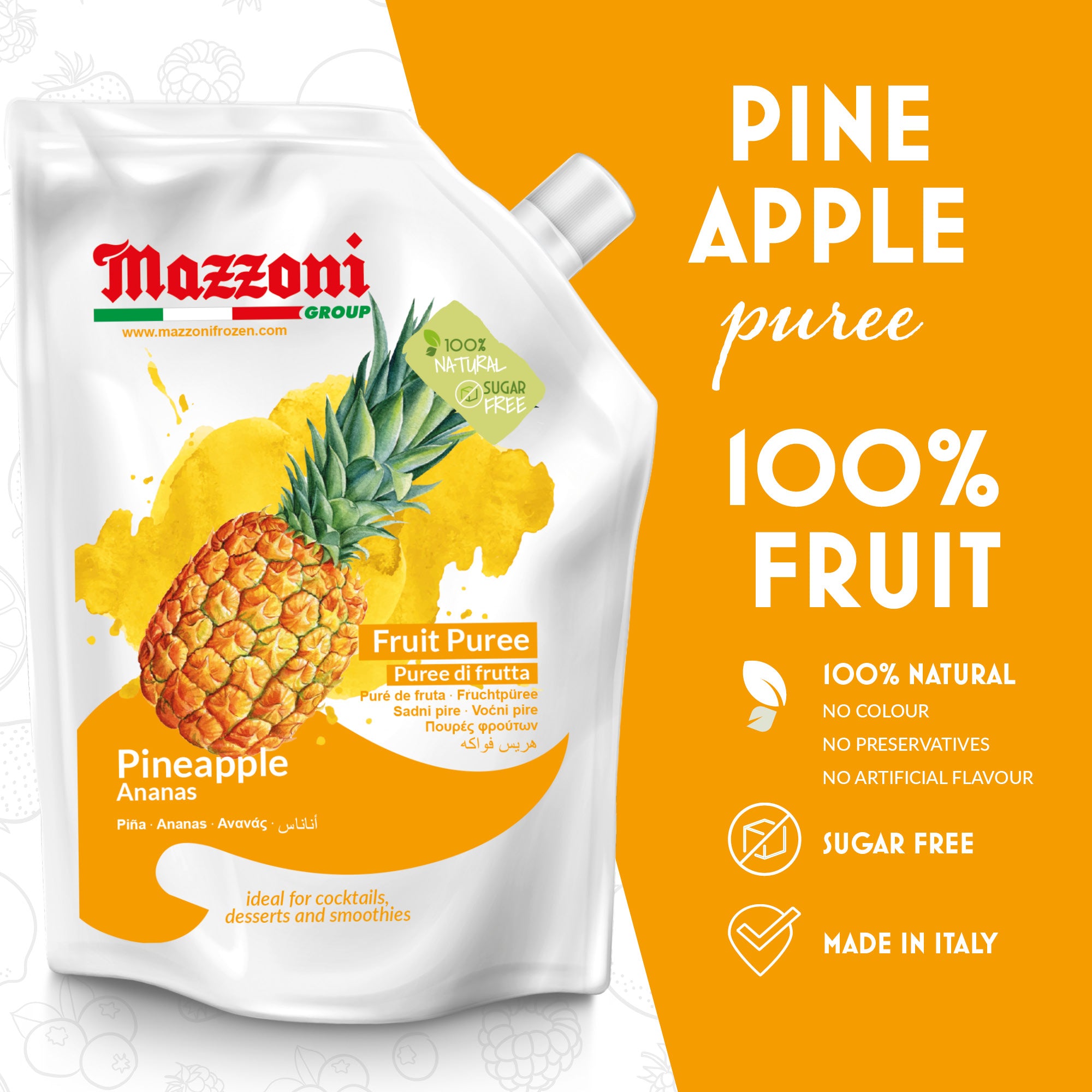 Mazzoni, Pineapple Puree, 100% Pure Pineapple Mix, No Sugar Added, 2.2 lb