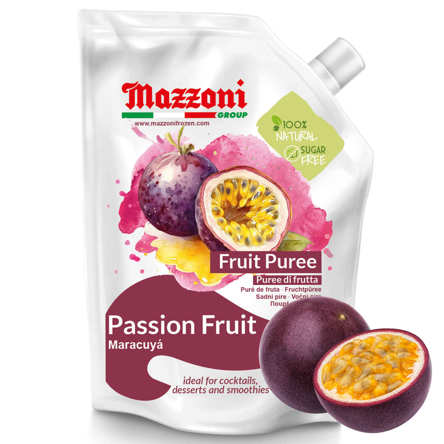 Mazzoni, Passion Fruit Puree, 100% Pure Maracuya, Just Fruit, No Sugar Added, 2.2 lb