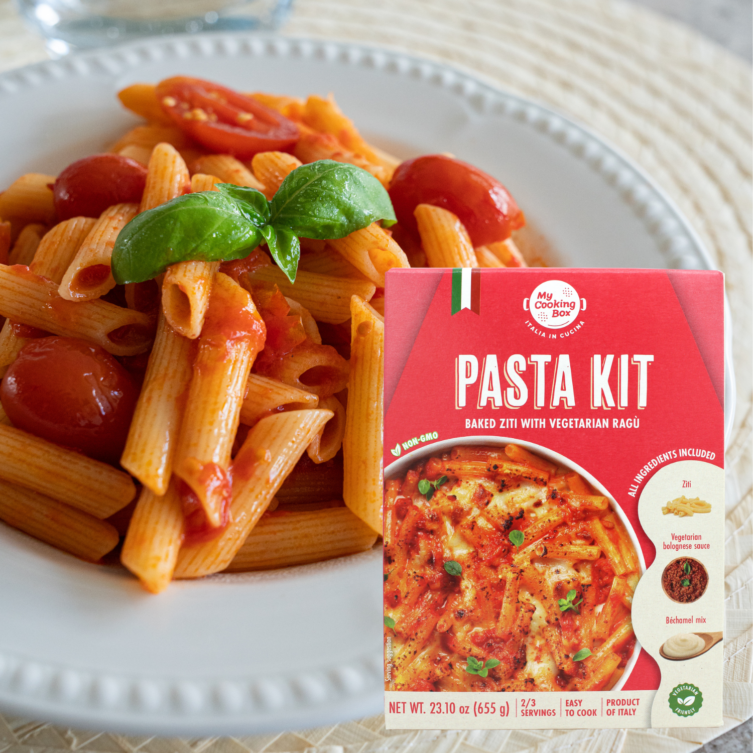 Gourmet Italian Pasta Dinner Kit – Penne with Tomato Sauce, 24.7 oz (699g) Product of Italy – 2 to 3 Servings – My Cooking Box