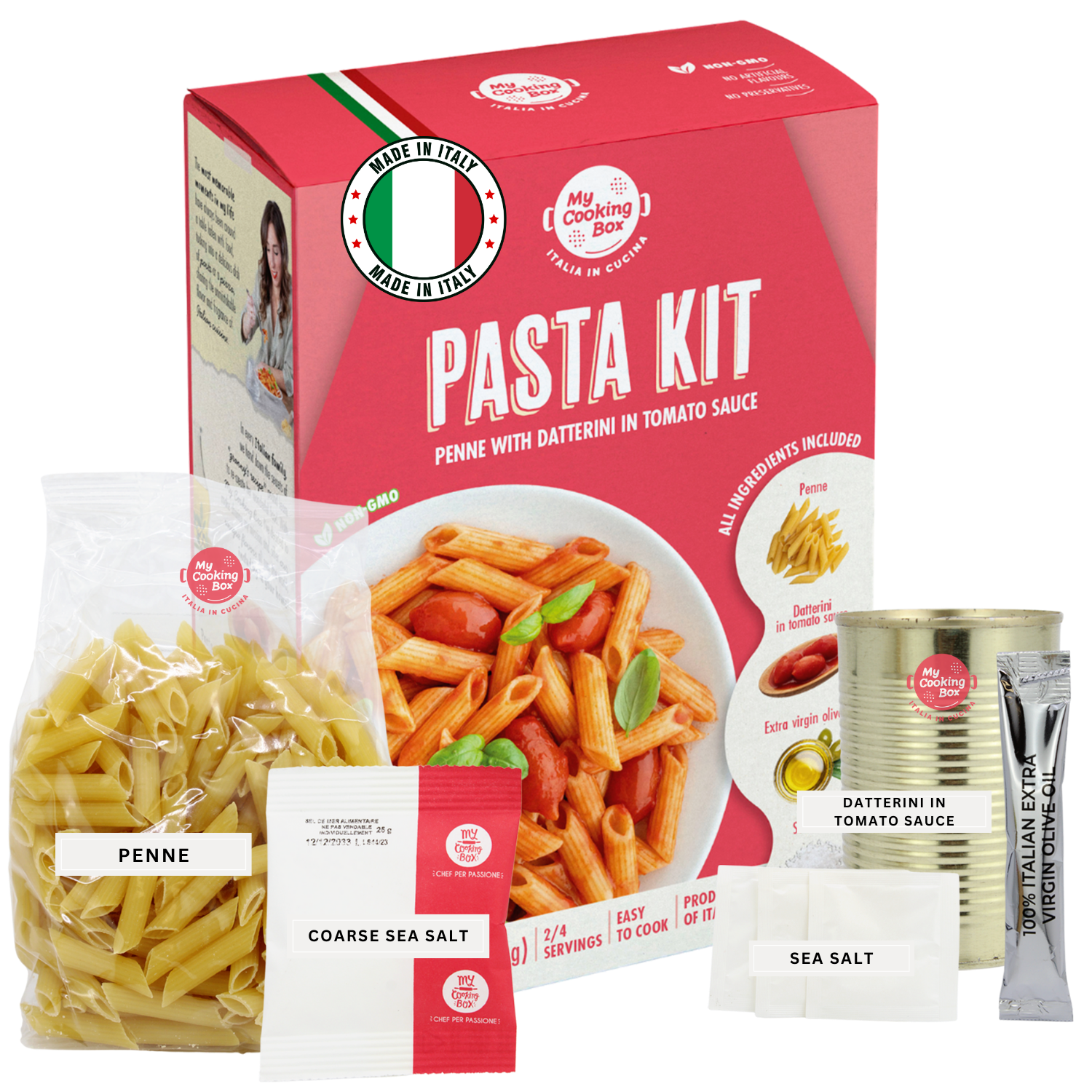 Gourmet Italian Pasta Dinner Kit – Penne with Tomato Sauce, 24.7 oz (699g) Product of Italy – 2 to 3 Servings – My Cooking Box