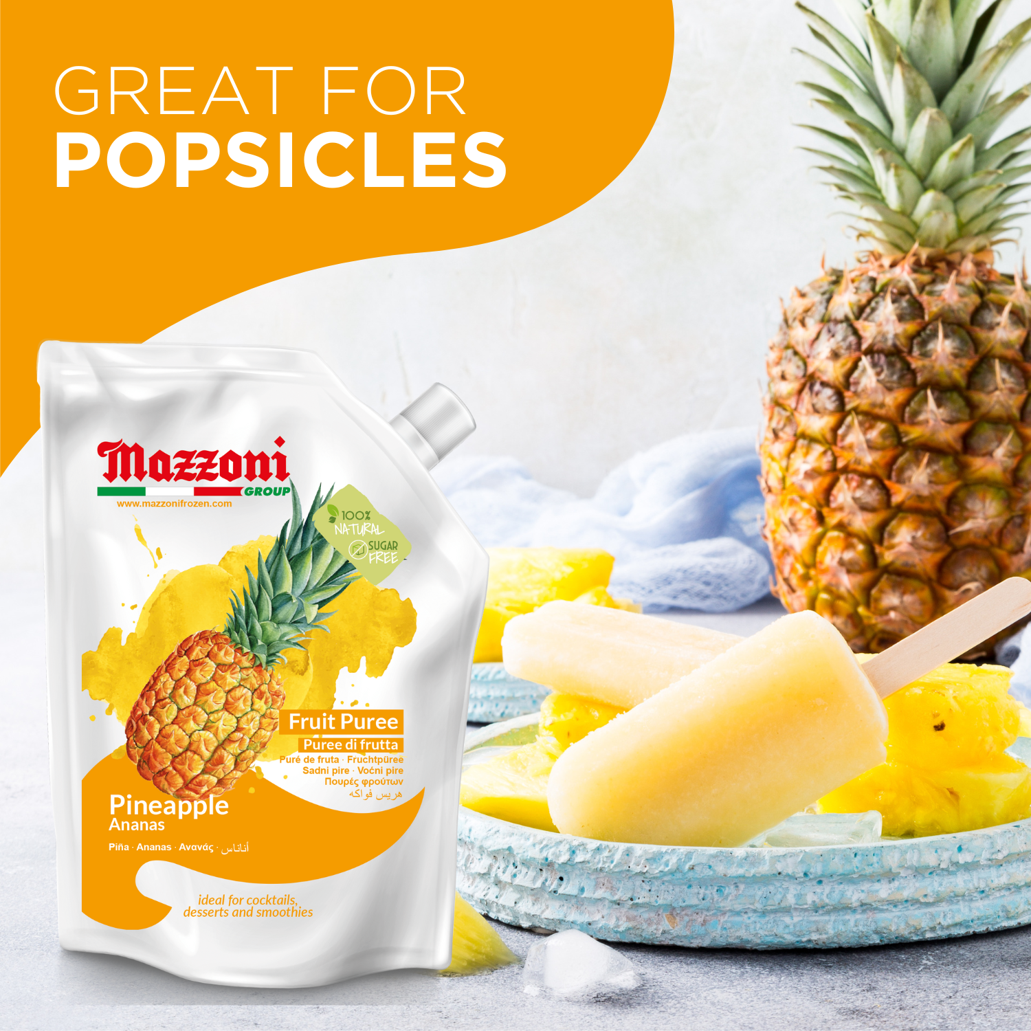 Mazzoni, Pineapple Puree, 100% Pure Pineapple Mix, No Sugar Added, 2.2 lb