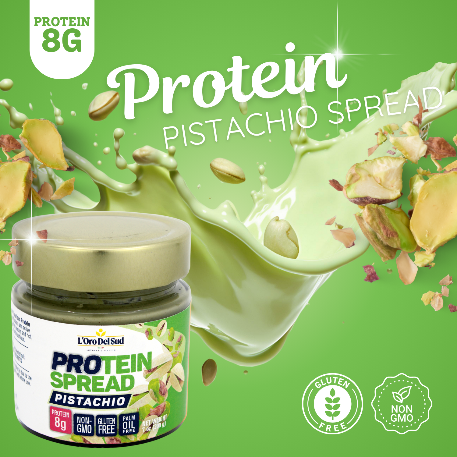 L’Oro Del Sud Pistachio Protein Butter Spread – High Protein, 8g Protein per Serving, Italian Pistachio Cream, Non-GMO, Vegan