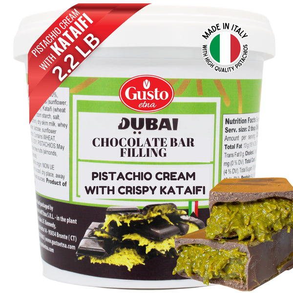 Gusto Etna Dubai Pistachio Chocolate Bar Filling – Pistachio Cream with Crispy Kataifi, 1 kg