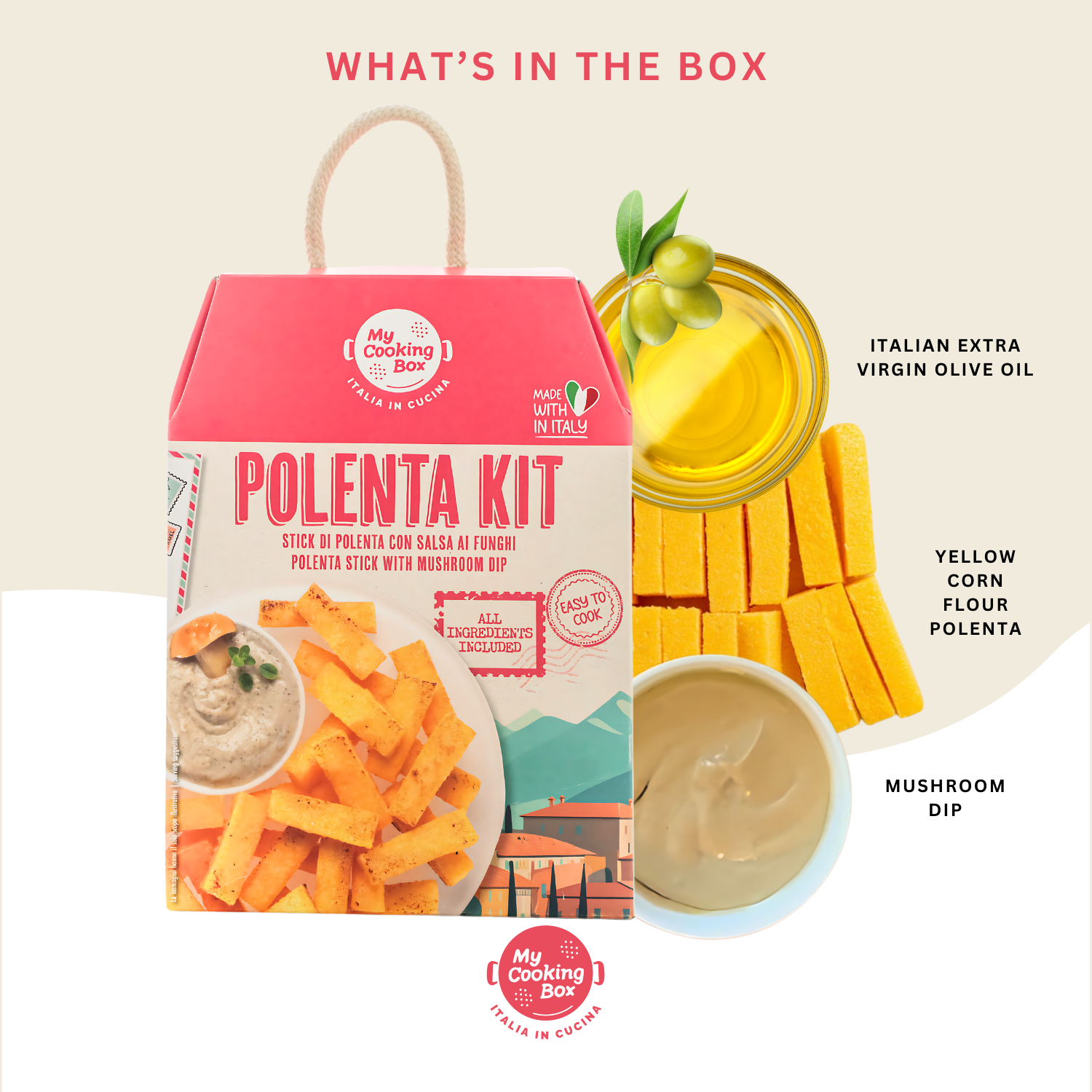 Polenta Mix Kit, Polenta Sticks with Mushroom Dip, Gourmet Dinner Recipe, Product of Italy, 2-3 Servings – My Cooking Box