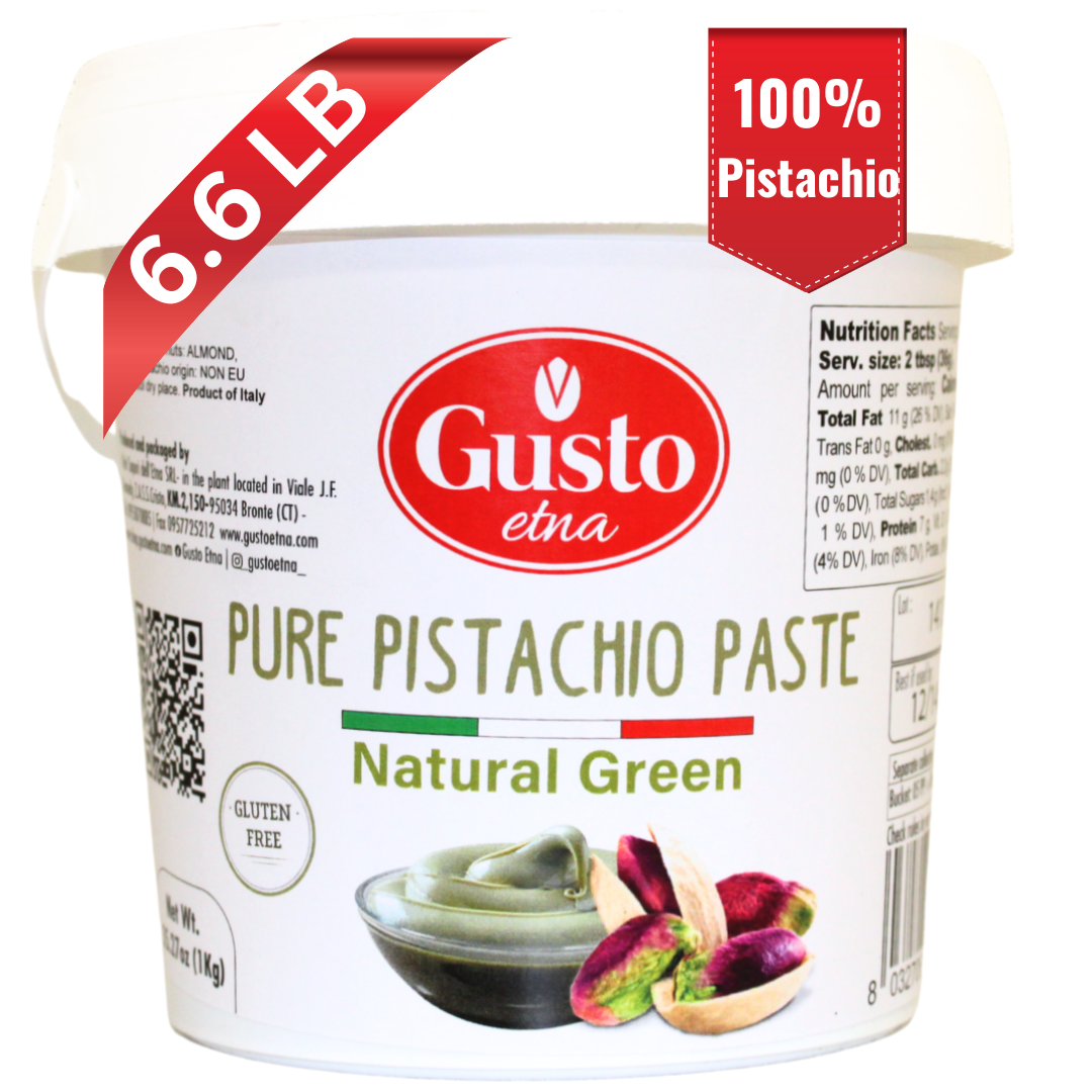 Gusto ETNA, Pure Sicilian Pistachio Paste in Bulk - 6.6 lb (3 kg), 100 % Pistachio Paste Imported by Manzo Food Sales