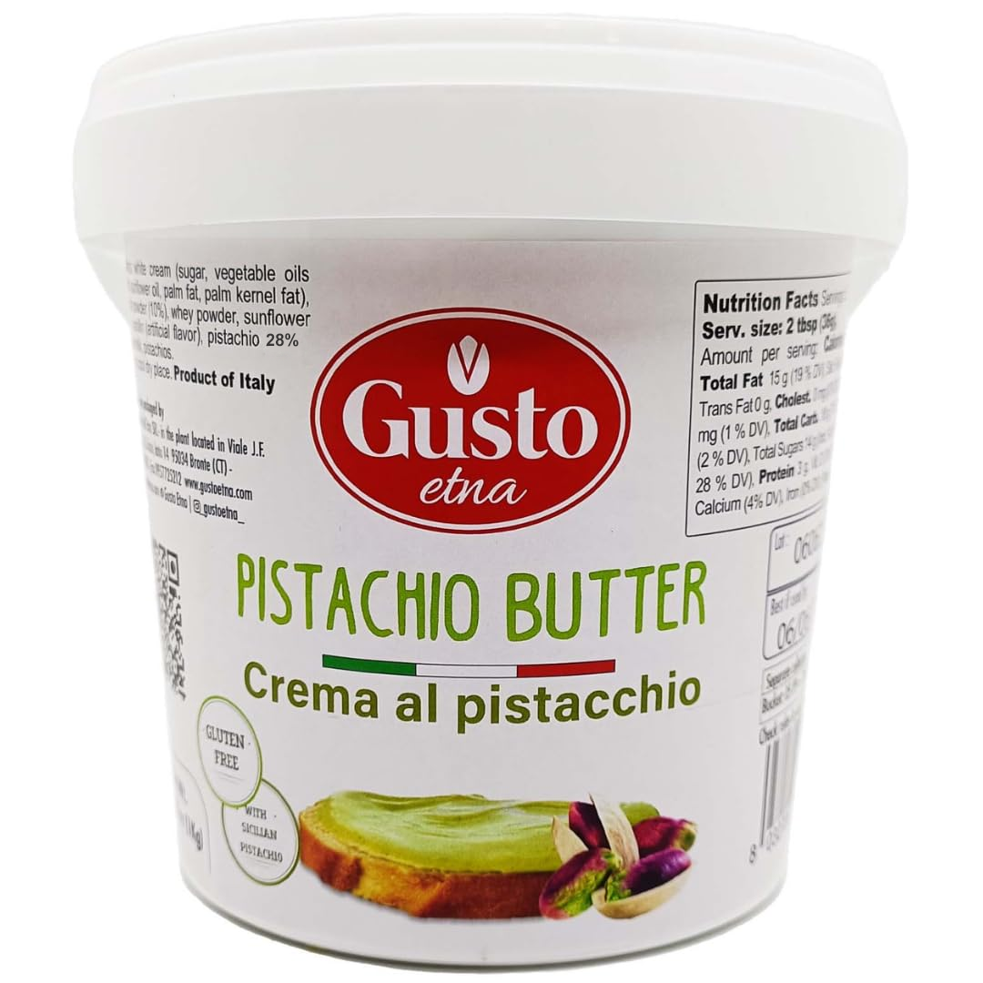 Gusto ETNA Pistachio Cream Nut Butter Bulk - 2.2 lb. (1 kg), Premium Sicilian Pistachio Cream Imported by Manzo Food Sales