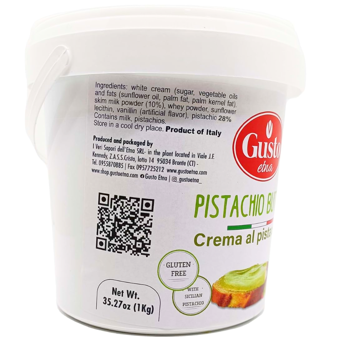 Gusto ETNA Pistachio Cream Nut Butter Bulk - 2.2 lb. (1 kg), Premium Sicilian Pistachio Cream Imported by Manzo Food Sales