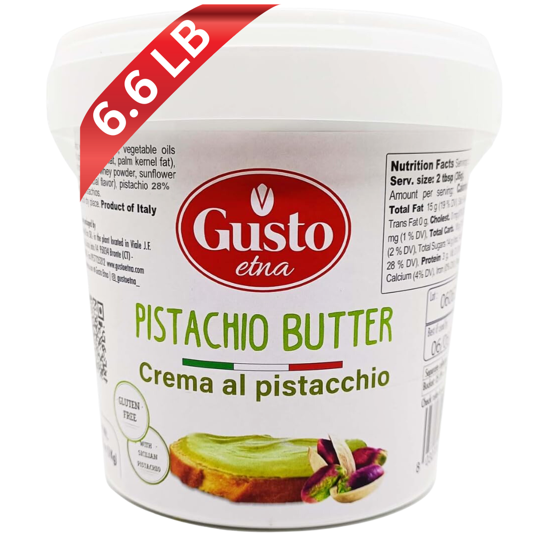 Gusto ETNA Pistachio Cream Nut Butter Bulk - 6.6 lb. (3 kg),  Pistachio Butter Cream Imported by Manzo Food Sales